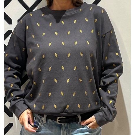Jersey LILLO Leaves Grey (cotton)